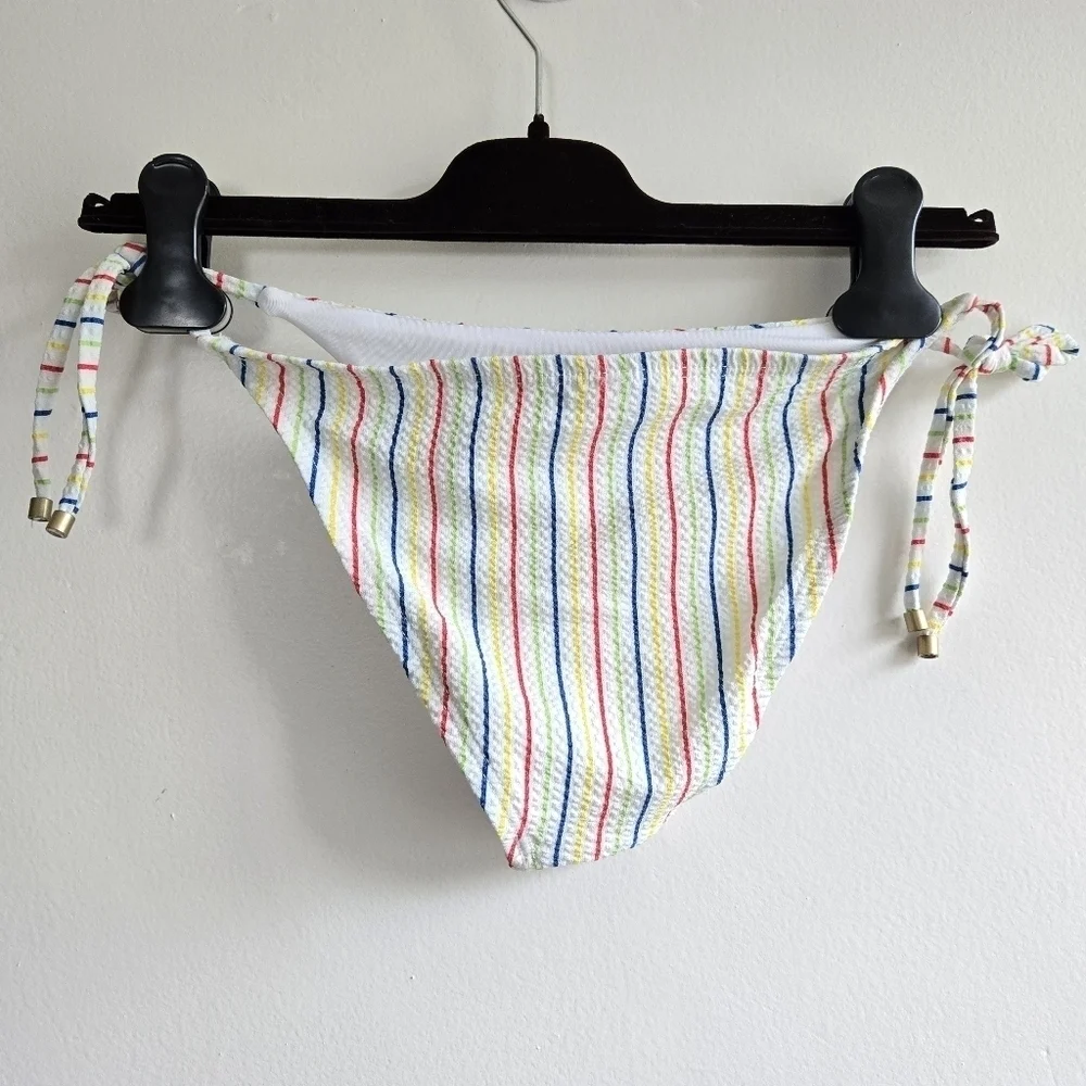 New Vitamin A Natalie Miter Retro Stripe Yarn Dye Triangle Bikini Set NWT Small